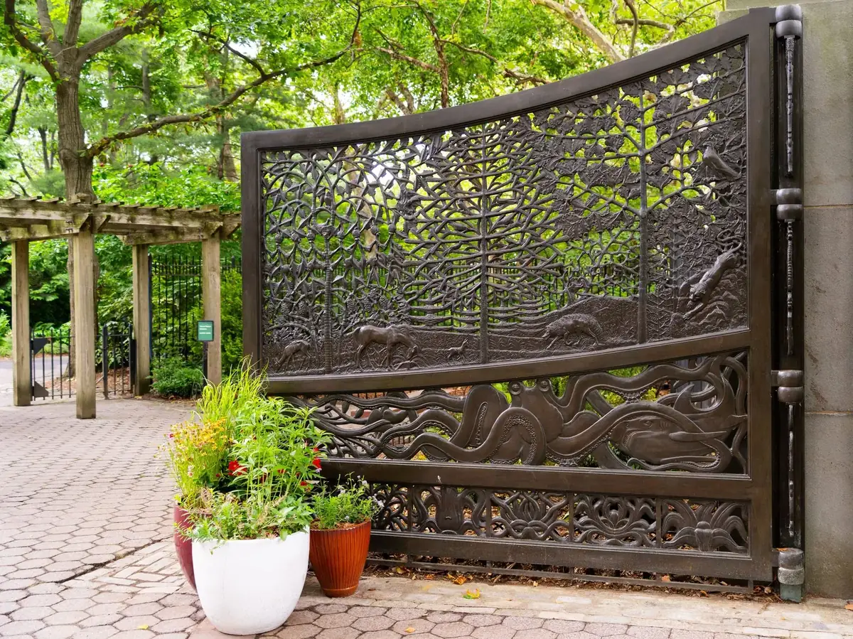 Side Yard Gates Louisville, KY, custom ornamental wrought iron gate with nature relief scrollwork